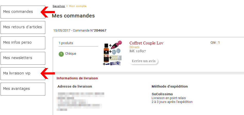 Différents liens du menu disponible dans votre compte client